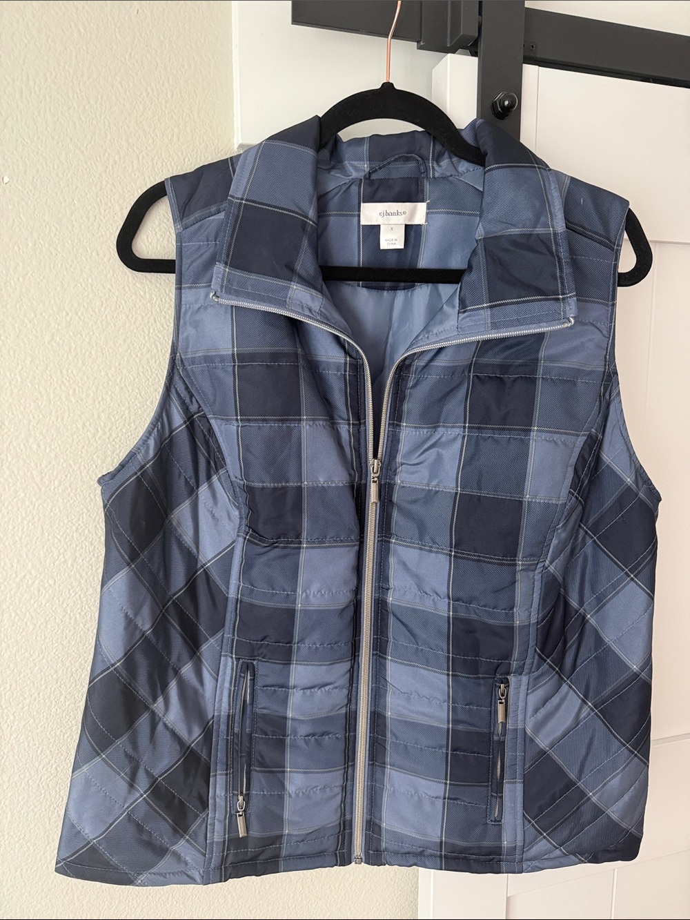 CJ Banks Blue Plaid Quilted Vest